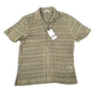Zara Men's Crochet Texture Short Sleeve Shirt Size L